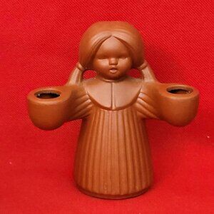 Vintage Terra Cotta Girl Double Candle Holder